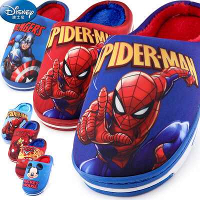 

Disney childrens cotton slippers boys winter new baby indoor boy cartoon spiderman slippers warm home shoes X207 dark blue 150mm length 145