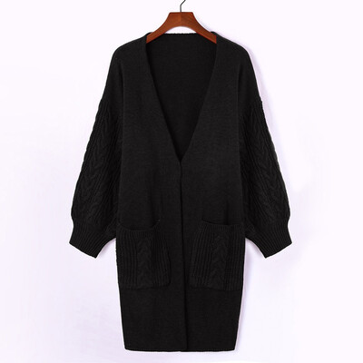

Toponeto Plus Size Womens Pocket Long Sleeve Solid Color Print Knit Sweater Cardigan