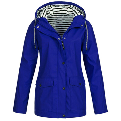 

Roseonmyhand Women Solid Rain Jacket Outdoor Plus Waterproof Hooded Raincoat Windproof