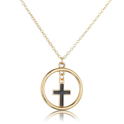 

Black Cross In Hallow Round Pendant Necklace Female Fashion Trendy Jewelry Handmade Wedding Jewelry Necklace&Pendants