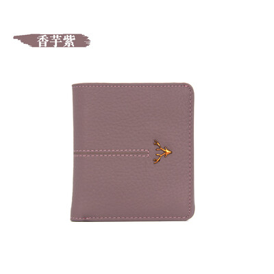 

The first layer of cowhide 2019 new ladies simple sewing thread short wallet leather buckle ultra-thin multi-card wallet