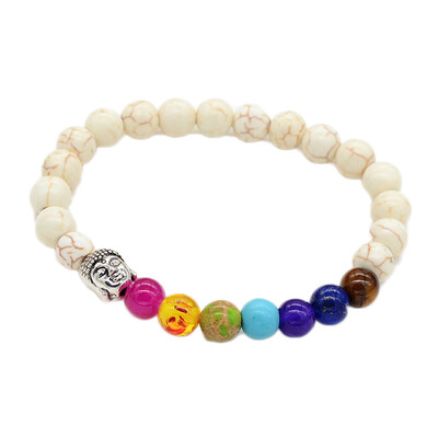 

Mala Buddha bracelet 7 chakra White Jade bracelet Yoga tibetan bracelet