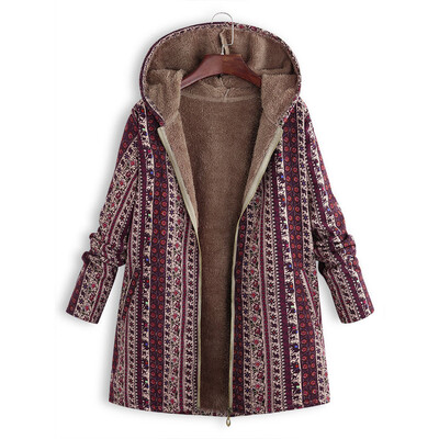 

Roseonmyhand Women Plus Size Hooded Long Sleeve Cotton Linen Fluffy Zipper Coat Outwear