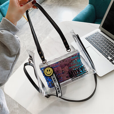 

Net red bag 2019 new spring&summer simple transparent bag new jelly tote bag Korean portable messenger bag