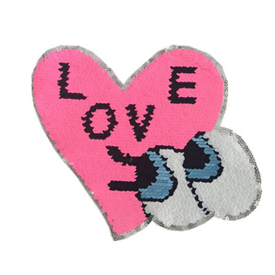 

Women Double Sides Clothes Paste Heart Eyes LOVE Sequin Applique Children Cute Costume Patches