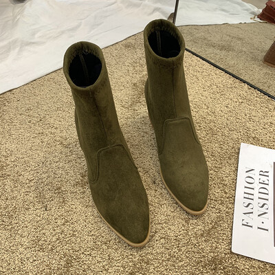 

thin-thin boots short boots autumn England style thick&short-barrel high heel elastic stocking boots
