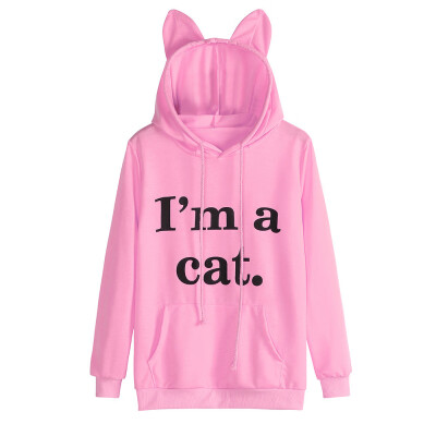 

Nomeni Womens Cat Long Sleeve Hoodie Sweatshirt Hooded Pullover Tops Blouse BKL