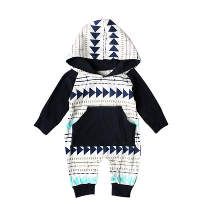 

Newborn Infant Baby Boys Girls Geometry Print Hooded Romper Jumpsuit Outfits