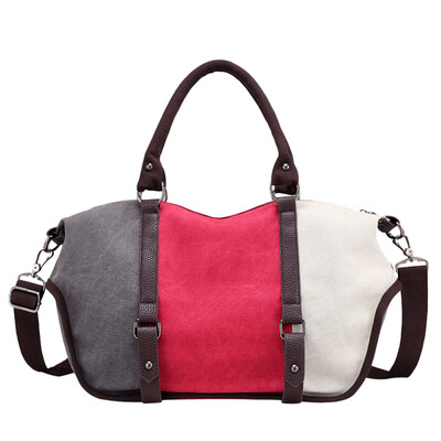 

2019 Women Casual Canvas Tote Ladies Hit The Color Handbag Shoulder Handbags Large Capacity Bags For Women T30