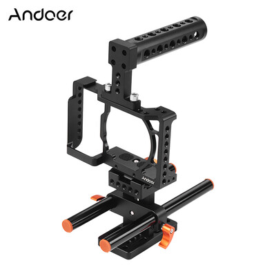 

Andoer Camera Cage Top Handle 15mm Rod Baseplate Kit Video Film Movie Making Stabilizer Aluminum Alloy 14 Inch Screw with Col