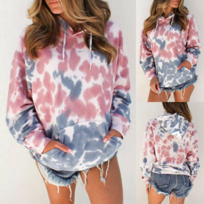 

UK Women Oversized Tie Dyeing Hoodie Sweatshirt Hooded Coat Pullover Jumper Tops