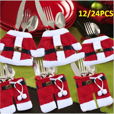 

NEW 61224Pcs Christmas Decorations Santa Claus Silverware Holders Tableware Pockets Cutlery Bag Lovely Dinner Decor