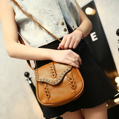 

New Fashion Women Crossbody Bag PU Leather Hollow Out Woven Braided Vintage Casual Shoulder Bag