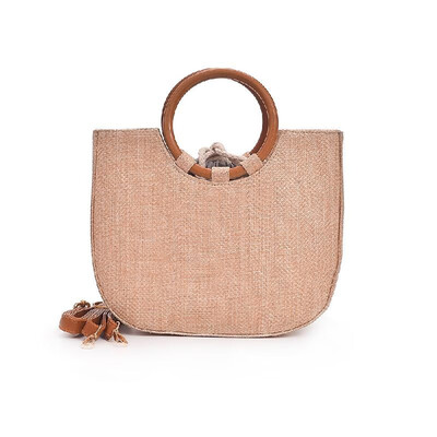 

Summer Women Straw Handbag Knitting Woven Wooden Handle Casual Tote Beach Bohemian Crossbody Bag