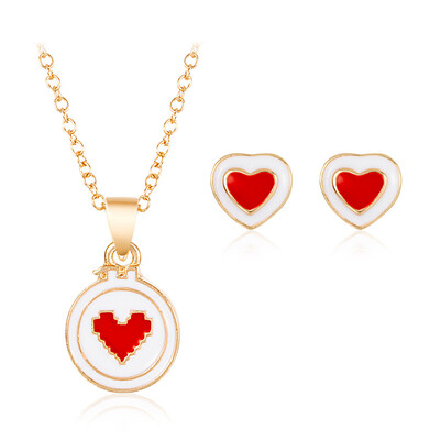 

2Pcs set Women Heart-shaped Necklace Earring Wedding Jewelry Set