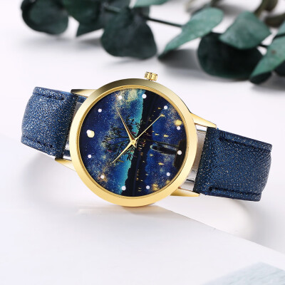 

〖Follure〗Women Fashion Starry Sky Leather Band Analog Quartz Round Wrist Watch Watches BK