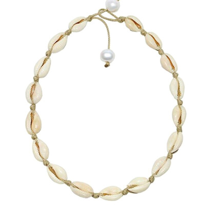 

Seashell Necklace Statement Adjustable Sea Shell Pendant Cord Bib Collar Necklace Bracelets Set