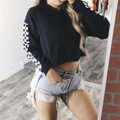 

Women Fashion Navel Hoodie Sweatshirt Crop Top Jumper Sweater Coat Sports Pullover