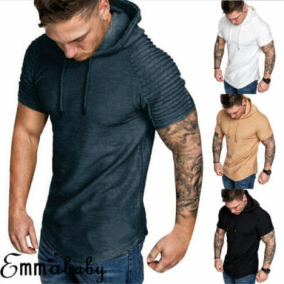 

Fashion Men Short Sleeve Tee Casual Hooded Hoodie Summer T-Shirt Top -3XL