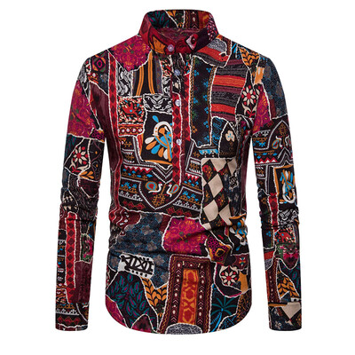 

Mens Casual Button Down Tops Printed Plus Size Lapel Collar Party Blouse Shirts