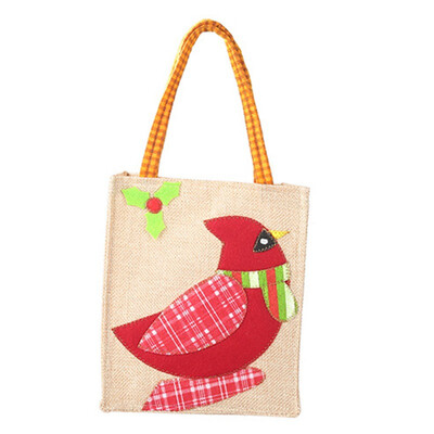 

Hot Sale Christmas Linen ClothTote Bag Cartoon Embroidered Tote Handheld Gift Bags