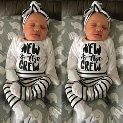 

4PCS Infant Baby Boys Girls Striped Romper Pants Leggings Outfits Clothes