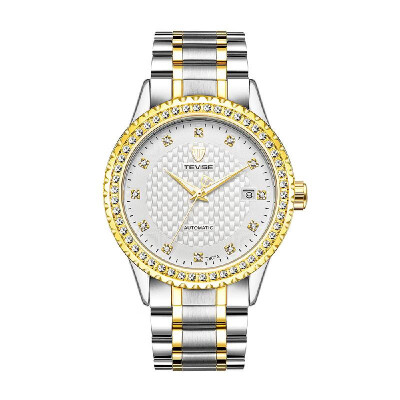 

TEVISE Men Fashion Automatic Mechanical Wrist Watch Luxury Diamond Calendar Waterproof Stainless Steel Watch