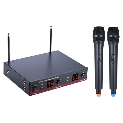 

Dual Channels Handheld VHF Wireless Microphone Mic System Including 2 Mics 1 Receiver with LCD Display 635mm Audio Cable Power Ad