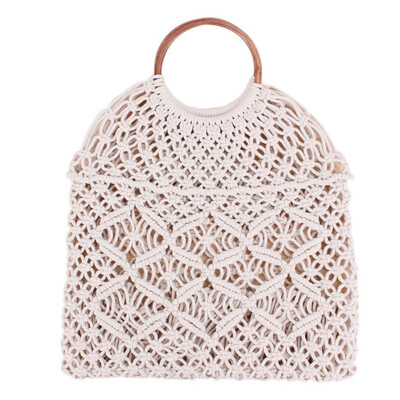 

Tailored New Cotton Rope Mesh Bag Hand Woven Hollow Handbag Retro Shoulder Bag Straw Bag