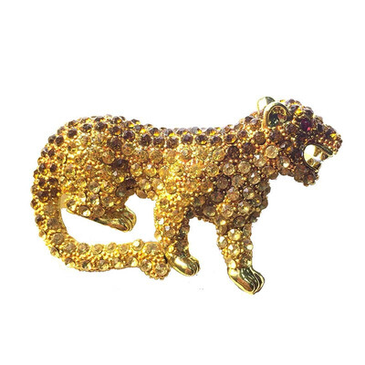 

ETONG 18K Gold plating Yellow Crystals With Yellow Enamal Animal Wild Life Leopard Brooch Pin For Men & Women Use
