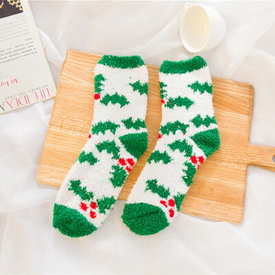 

2020 Christmas Printed Coral Fleece Xmas Thicken Warm Fluffy Winter Floor Sock