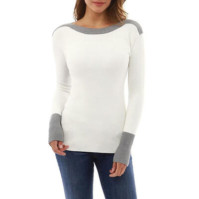 

Women Long Sleeve Stitching T Shirt Winter Warm Knitted Elegant Pullover