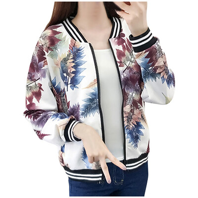 

Toponeto Fashion Women Top Printing Baseball Shirt Zipper Long Sleeve Blouse Loose Coat