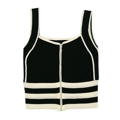

Women Summer Perosnlity Fashion All-match Slim Fit Zipper Style Color-blocked Camisole Top