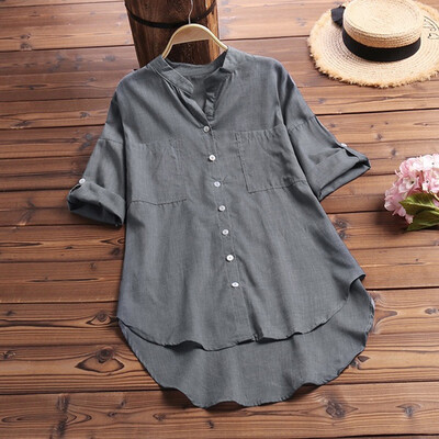 

Starmoon Womens Casual Stand Long Sleeve Shirt Loose Blouse Tops