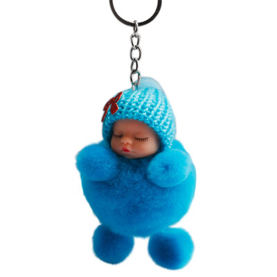 

Siaonvr Cute Sleeping Baby Bowtie Fluffy Pompom Fur Plush Doll Keychain Keyring Key Ring
