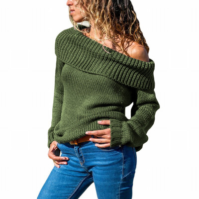 

Pullover bottoming shirt womens lapel slant shoulder long sleeve knit sweater