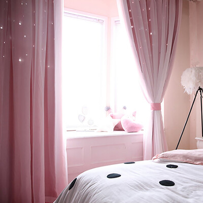 

Siaonvr Starry Sky Sheer Curtain Tulle Window Treatment Voile Drape Valance Double-deck