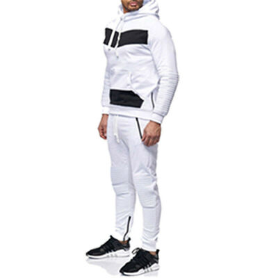 

SUNSIOM Mens Tracksuit Set Hoodie Top & Bottoms Joggers Gym Plain Zip Pockets Slim Fit