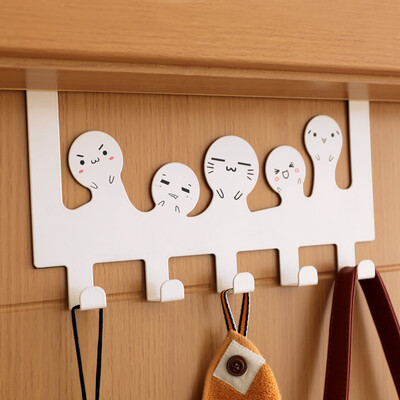 

〖Follure〗Cartoon Over-The-Door Hook Rack 5 Hooks Hanger Storage Holder Hanging Coat Hat A
