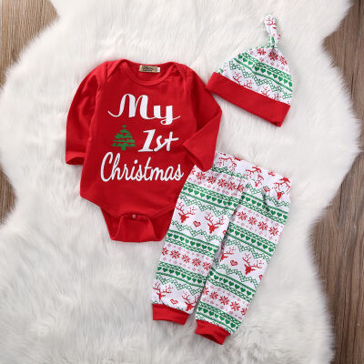 

Newborn Baby Boys Girls My 1st Christmas Romper Tops Pants Hat Outfits Clothes