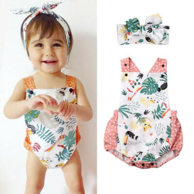 

Newborn Baby Girls Cute Cartoon Romper Bodysuit Jumpsuit Headband Summer Outfits