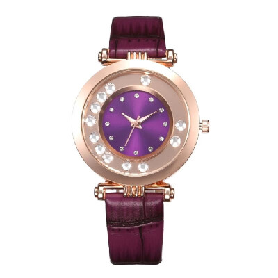 

Women Luxury Diamond Quartz Watch Lady Exquisite Alloy Case PU Leather Band Wrist Watch