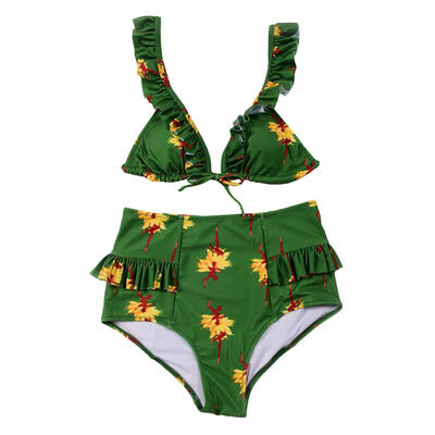 

Sexy Bikini Set Women High Waist Ruffle Swimsuit Print Swimwear Beach Wear