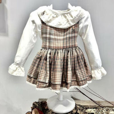 

Toddler Kids Baby Girl Xmas Thanksgiving Clothes Retro Lace Plaid Party Dress