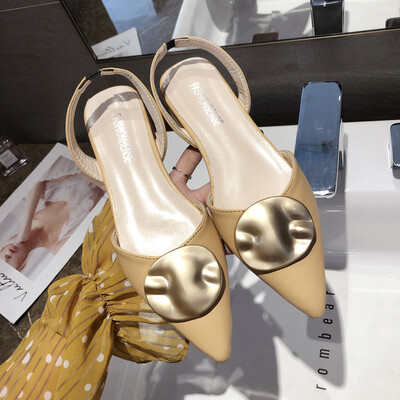 

Ins&sandal womens summer womens shoes Korean style tip-toe round-button thick&Roman shoes