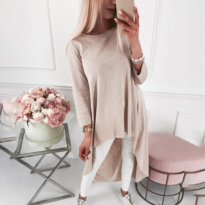 

Womens Tops T-Shirt Round Collar Irregular Long Sleeve Shirt Casual Loose Tops