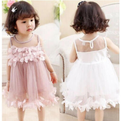 

USA Summer Toddler Kids Baby Girl Flower Pageant Party Petal Tulle Dress Clothes