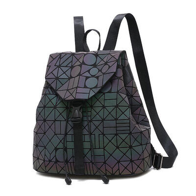 

Geometric Rhombic Backpack Women Fluorescent Gradient Shoulder Bag Luminous Holographic Backpack Drawstring Bag For Teenage Girl