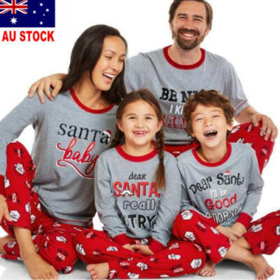 

AU Christmas Family Matching Santa Pajamas Set Women Kid Sleepwear Nightwear PJS